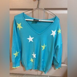 Ninety Turquoise Star V-Neck Sweater